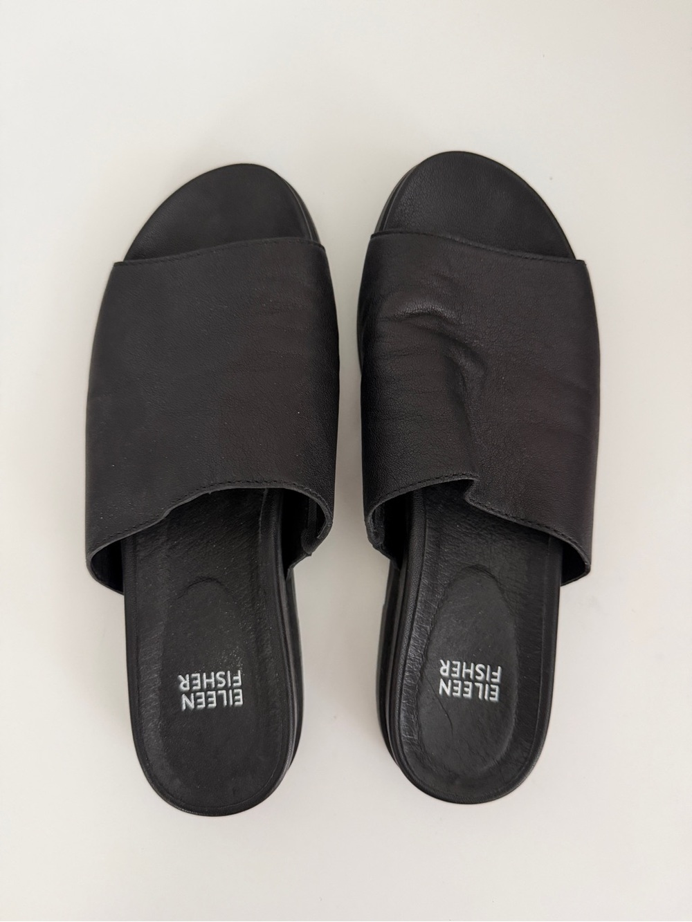 Eileen Fisher Open Toe Black Leather Mules Womens 7.5